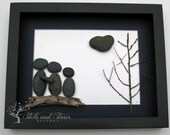 Pebble Art Family, Unique Family of Three, Personalized Family Present, Family Gift, Unique Pebble Art, Handmade Gifts,  Custom Gift