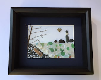 Coastal Christmas Home Decor Rustic Sea Glass Art Beach Glass Picture Gift Nature Lover Gift Nature Lover Art New Home Gift Nautical Art