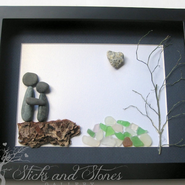 Unique Engagement Gift- Limited Edition Couple Design with Water Feature - Personalized Couple's Gift -  Pebble Art - COUPLE'S GIFT