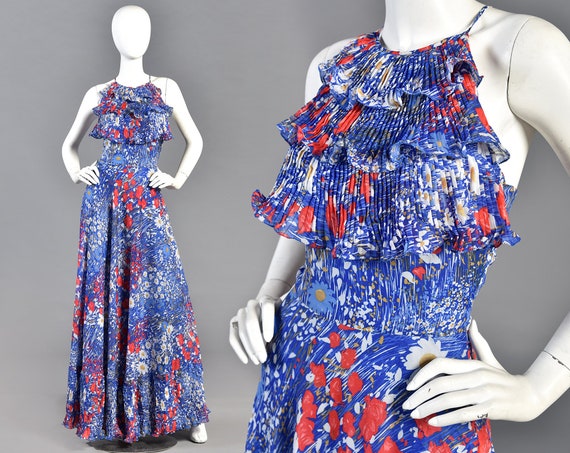 Lucie Linden 1970s Ruffled Floral Maxi Dress