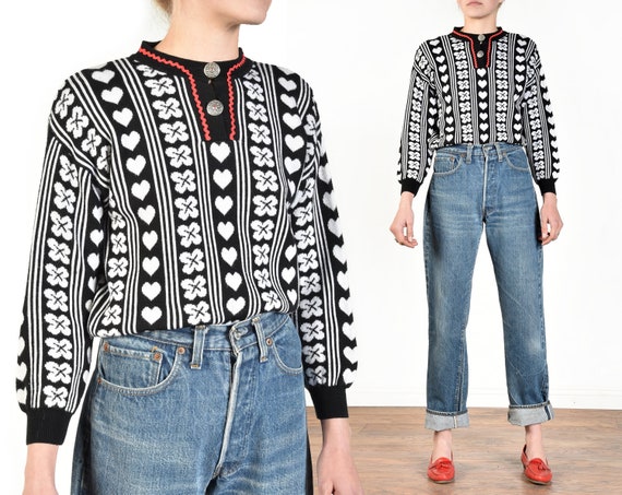 1980s Nordic Hearts + Clover Fair Isle Sweater ||