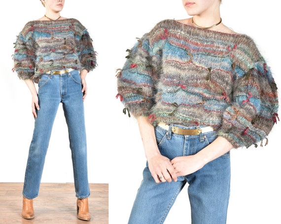 1980s Italian Hand Knit Mohair + Silk Sweater with
