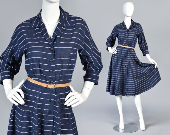 Leah 1950s Nautical Striped Gauze Shirt Dress