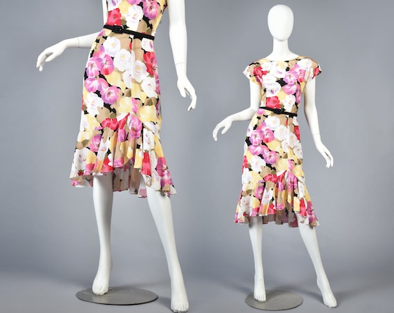 Florence 1980s Romantic Floral Ruffle Dress