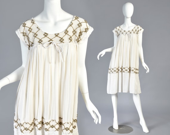 Maria 1970s Embroidered Ethnic Gauze Tent Dress