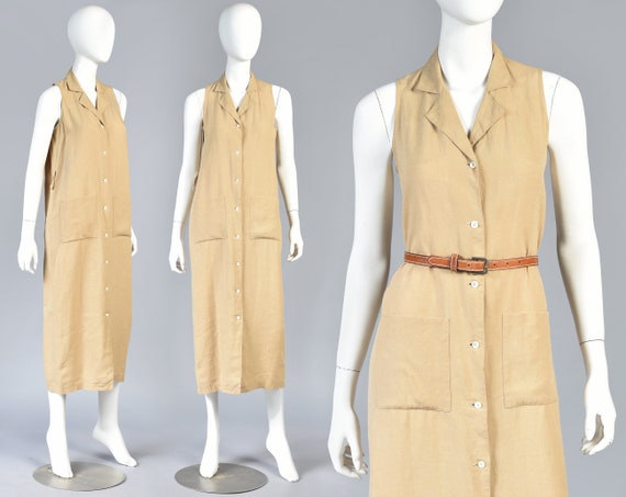 Sharon 1990s Minimal Khaki Linen Button Down Shirt