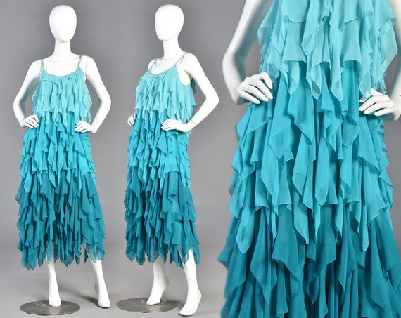 Silk Chiffon 1980s Tiered Petal Dress XS-M