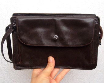 Organizer da viaggio in pelle marrone, astuccio con cerniera in pelle invecchiata, pochette unisex, borsa minimalista, custodia per documenti, pochette rustica anni '70 e '80