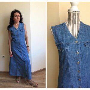 Blue Denim Maxi Dress With Buttons Long Sleeveless Jean - Etsy