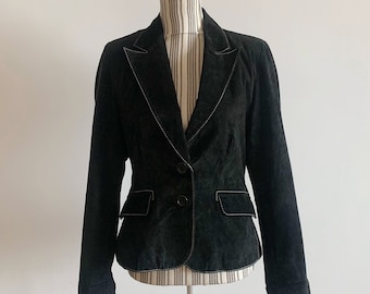 Vintage Y2K zwarte suède leren blazer maat S, jaren 70 stijl boho western suède jas, dames suède leren jas, boho hippie jas