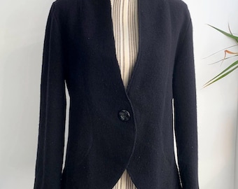 Cárdigan de lana negro vintage para mujer talla L, blazer de lana de fieltro sin forro, abrigo corto de lana hervida, chaqueta corta de lana, abrigo de lana