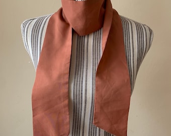Vintage 80s Narrow Neck Scarf for Women, Peach Orange Solid Color Thin Necktie Scarf, Slim Chocker Scarf, Retro Head Scarf, Hair Scarf
