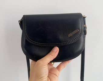 Small Leather Crossbody Bag for Women, Vintage 90s Black Leather Cross Body, Mini Leather Handbag, Shoulder Purse, Minimalist Satchel Purse
