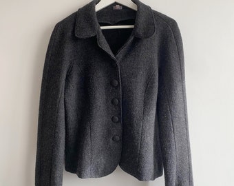 Blazer de lana gris clásico vintage para mujer talla M L, blazer de lana de fieltro sin forro, abrigo blazer de lana corto, chaqueta recortada de lana, abrigo de cultivo de lana