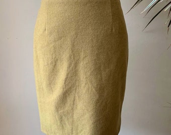 Mustard Yellow Wool Mini Skirt for Women Size S, Fall Winter Above The Knee Short Pencil Skirt, Vintage 90s Retro Fitted Bodycon Skirt