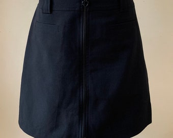 Vintage 90s Zip up Mini Skirt Size 40 M, Black Front Zip