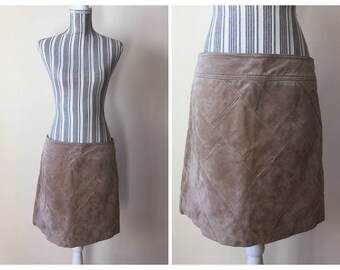 Tan Beige Suede Leather Skirt, Suede Patchwork Skirt, Casual Mini Skirt, Light Brown Bohemian Skirt, Festival Short Boho Skirt, Size M L