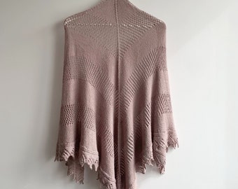 châle vintage en dentelle douce, châle en tricot, châle en tricot rose taupe, châle triangulaire bohème chic, écharpe bohème, châle d'épaule en filet transparent