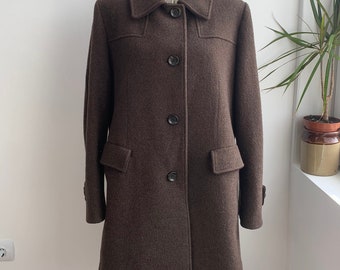 Abrigo vintage italiano marrón 100 % pura lana, talla L, abrigo de lana con cuello de Pamar Italia, abrigo de invierno cálido con forro, abrigo de botonadura sencilla