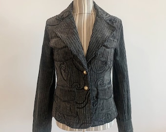 Blazer vintage des années 90 en velours côtelé de coton gris pour femme taille S, manteau court en velours fleuri printemps automne non doublé, veste en velours côtelé coupe slim