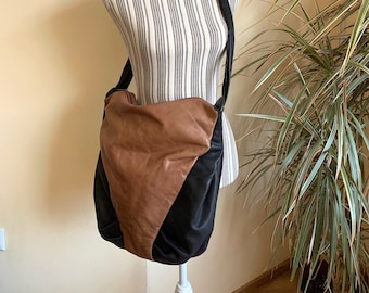 sac hobo vintage en cuir souple pour femme, sac hobo bohème marron et noir, grand sac à main hobo hobo, sac à main hobo en cuir véritable