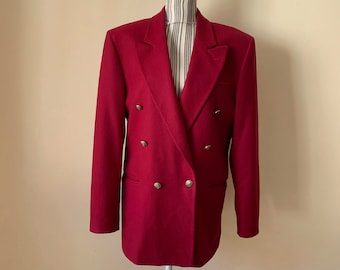 Vintage Berry Red Boyfriend Blazer for Women Size 44 L, Oversized Double Breasted Menswear Blazer Jacket, Classic Unisex Loose Fit Wool Coat