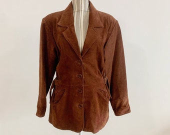 Vintage 80s Oversized Suede Leather Jacket Size 38 M/L, Camel Brown Long Suede Jacket, Women's Baggy Duster Jacket, Relaxed Boho Suede Coat