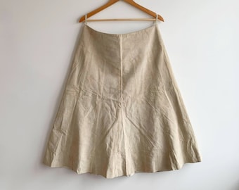 Tan Beige Suede Leather A Line Midi Skirt Boho Hippie Long Real Suede Skirt Country Western Flared Genuine Leather Skirt