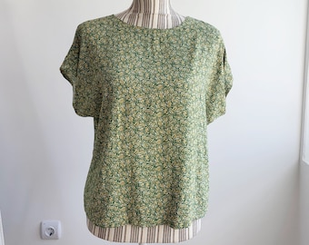 Women's Oversized Short Sleeve Blouse, Summer Floral T-Shirt, Flowy Viscose Tee, Loose Fit Tunic Top, Dolman Sleeve Shirt in Green Yellow