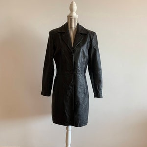 Vintage Long Leather Trench Coat, Early 90s Minimalist Black