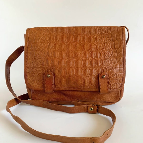 Brown Leather Messenger Bag for Women, Crossbody Leather Work Bag, Vintage 90s Slim Leather Purse, Thin Leather Travel Shoulder Bag