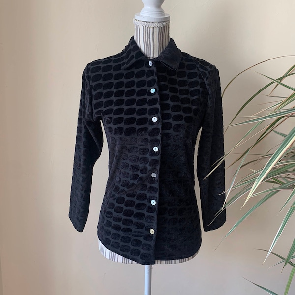 Black Velvet Button Down Shirt Etsy