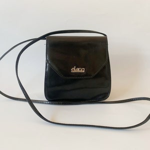 Kleine Schwarze Crossbody Tasche für Frauen, Vintage 90er Jahre Kunstleder Satchel, Vegan Leder Schulter Geldbörse, Vinyl Mini Handtasche, Kleine Messenger
