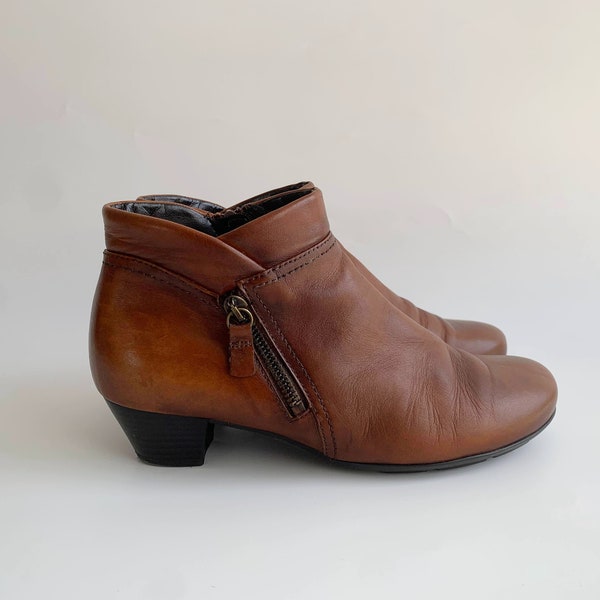 Vintage Brown Heeled Ankle Boots for Women Size UK 5, EUR 38, US 7.5,  Y2K Round Toe Zip Up Boots, Fall Spring Elegant Low Heel Booties