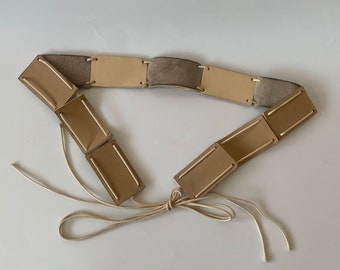 Beige Leather Tie Belt for Women, Distressed Leather Hip Belt, Boho Link Strap Belt, Bohemian Suede Leather Belt, Statement Accessory