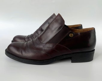 Vintage 90s Chelsea Shoes for Women Size 39, US 8, UK 6, Low Heel Monk Shoes, Dark Brown Leather Slip On Shoes, Flat Loafers, Casual Oxfords