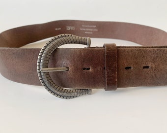 Vintage Esprit Brown Leather Belt, Unixes Boho Western Belt, 90s Wide Waist Belt, Distressed Leather Belt, Leather Waist Belt, 100 cm 40"