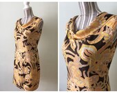 60s Silk Dress, Garden Party Dress, Vintage Floral Tea Party Dress, Cocktail Sheath Dress, Knee Length Fitted Dress, Elegant Office Dress