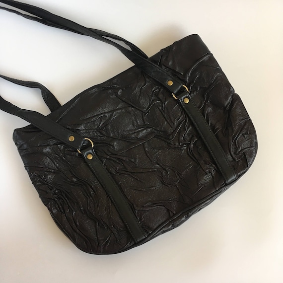 Vintage 90s Black Leather Large Tote Bag With Top Zip Closure Genuine Leather Spacious Shoulder Bag Textured Leather Big Purse for Women Etsy UK