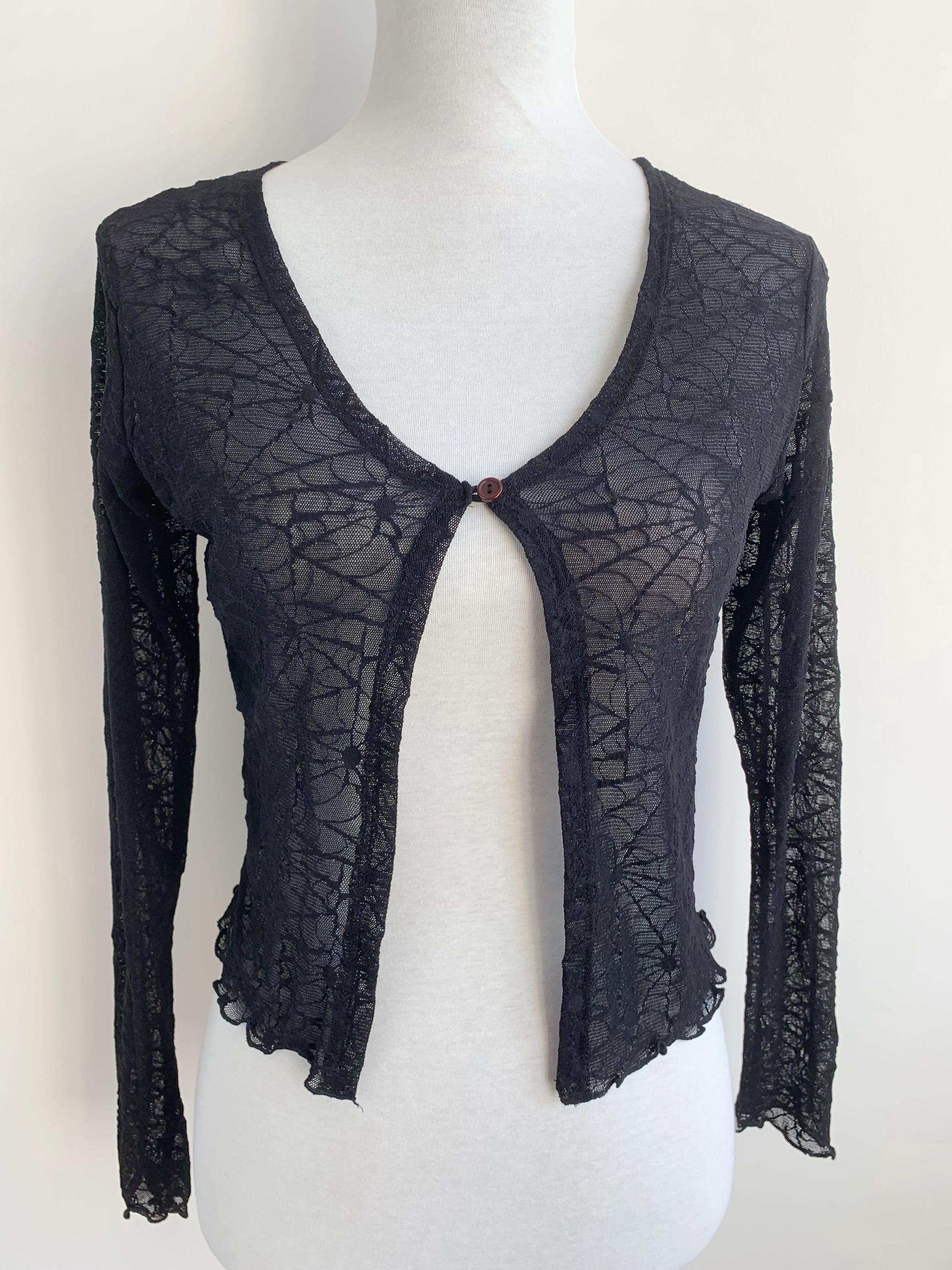 Vintage Y2K Black Spiderweb Shrug S/M, Gothic Mesh Cardigan
