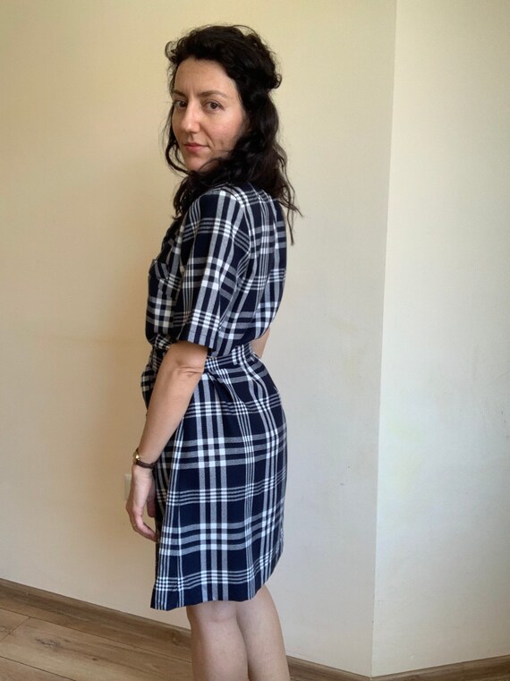 Vintage 90s Checkered Button Up Dress with Tie Be… - image 5