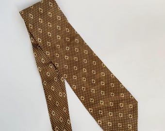 Vintage Rodolfo Romano Silk Necktie for Men, Tbacco Brown Gold Geometric Pattern Tie Made in Italy, Classic Formal Wear Men's Fashion Gift