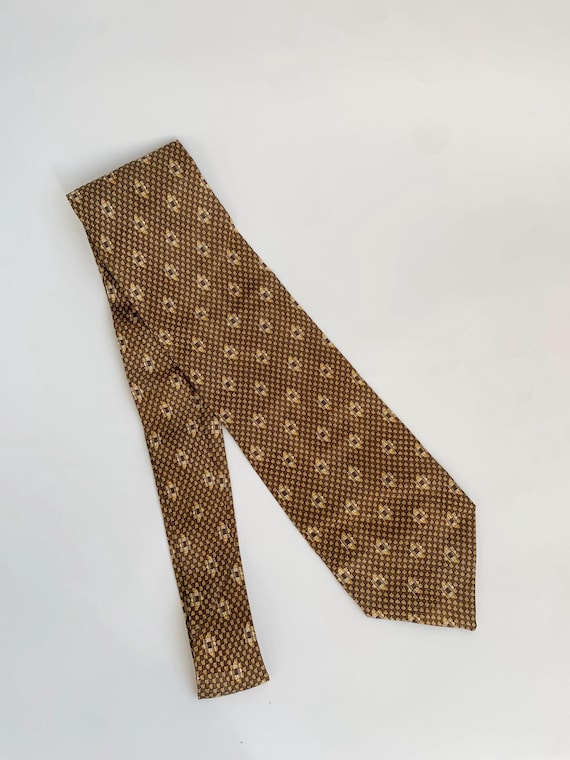 Vintage Rodolfo Romano Silk Necktie for Men, Tbacco Brown Gold Geometric Pattern Tie Made in Italy, Classic Formal Wear Men's Fashion Gift
