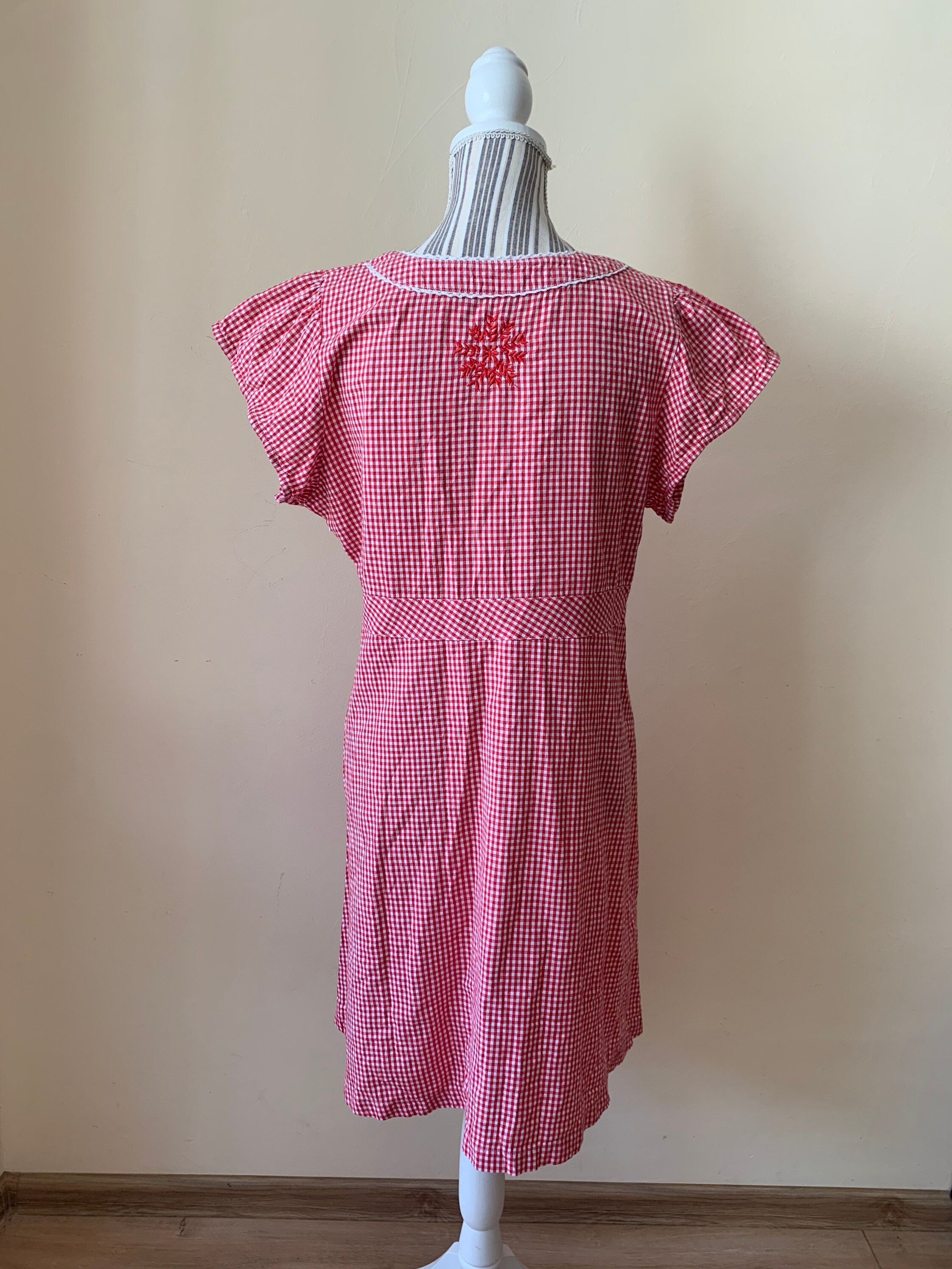Red Embroidery Short Sleeve Midi Dress V Neck High Waist - Etsy