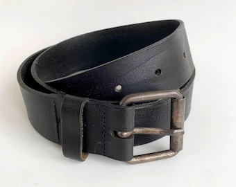 26”-30” Vintage Distressed Thick Black Leather Belt With  display picture 1