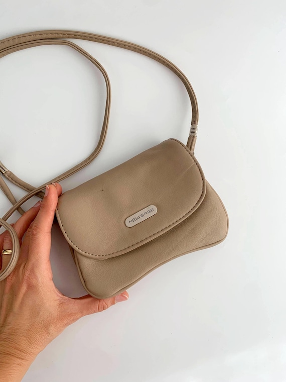 Vintage Tan Vegan Leather Satchel, Light Camel Vinyl Purse, Small Beige Crossbody Bag, Mini Shoulder Purse for Women, Everyday Tiny Handbag