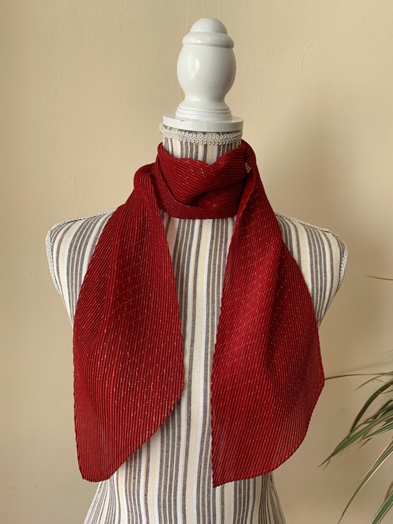 Red Accordion Scarf, Gold Lame Scarf, Vintage Plisse Scarf, Ribbed Neck Scarf, Pleated Scarf, Tiny Pleats Scarf, Long Hair Scarf, Head Scarf