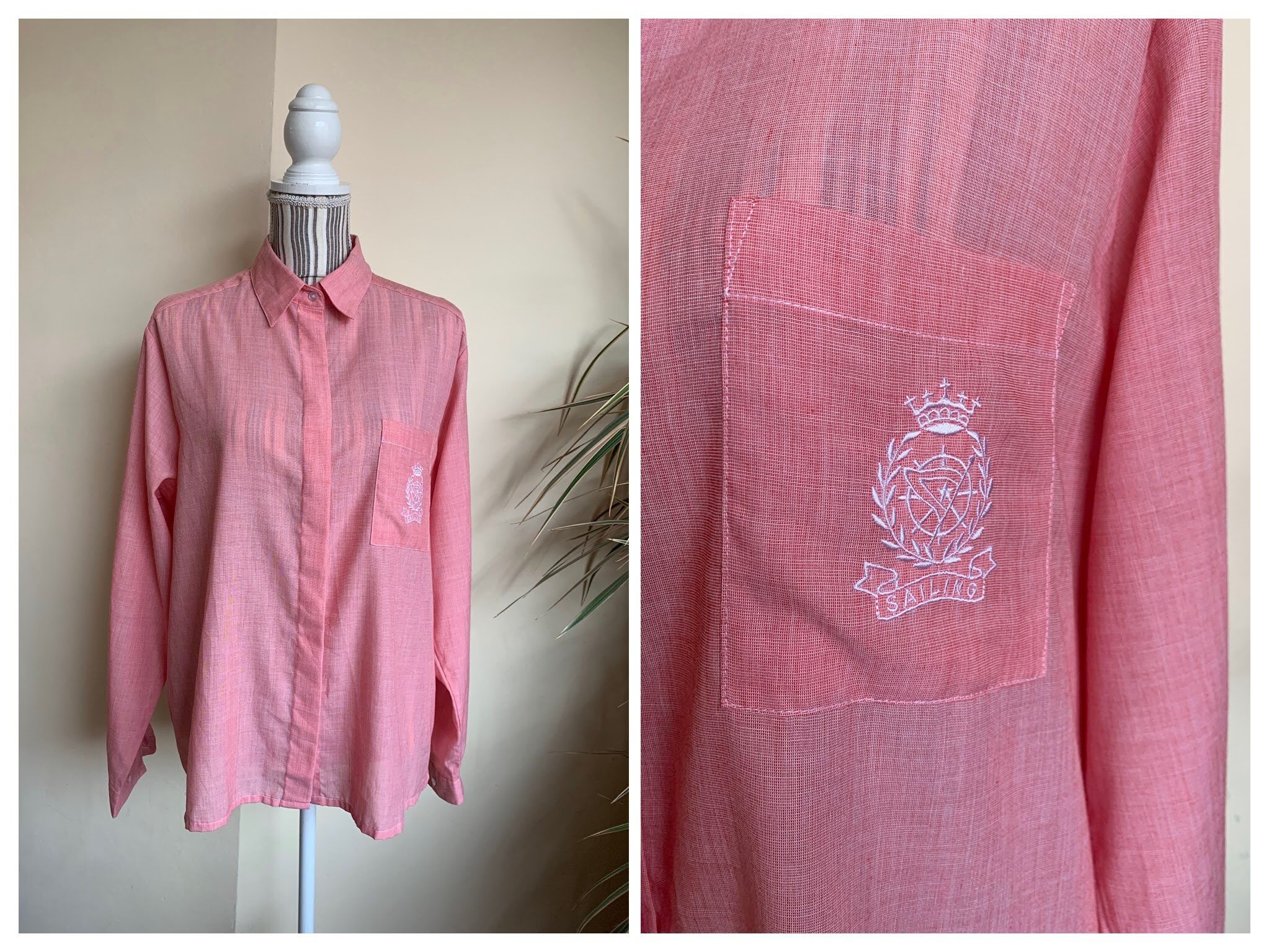 トップス 80s 90s EURO \"salmon pink\" linen shirt 80s 90s EURO salmon pink linen shirt