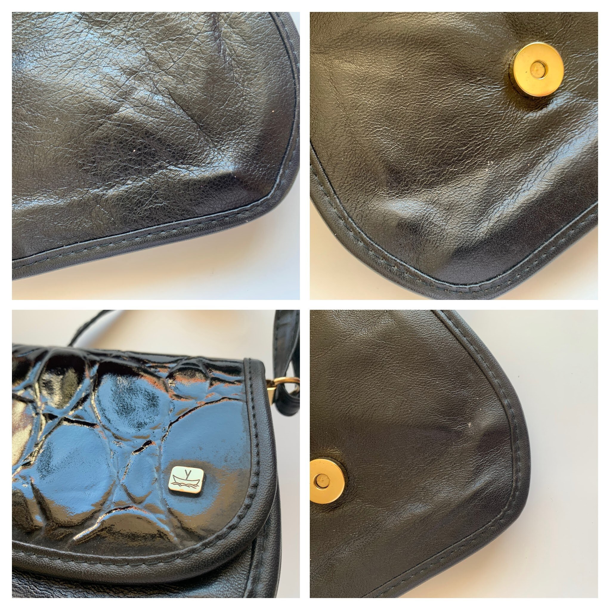 Small Black Crossbody Bag for Women, Vintage 80s Shoulder