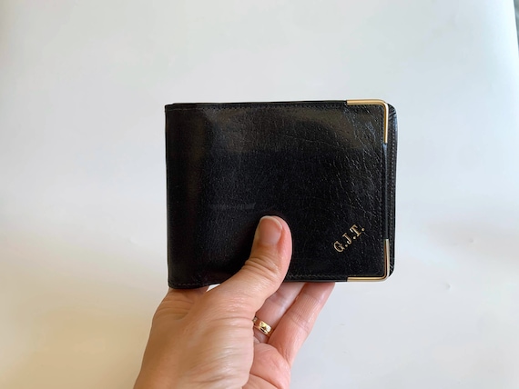 Four Fold Mens Wallet, Slim Leather Wallet, Vintage 90s Bifold, Black Leather Card Holder Case, Money Holder, Real Leather Accessory,